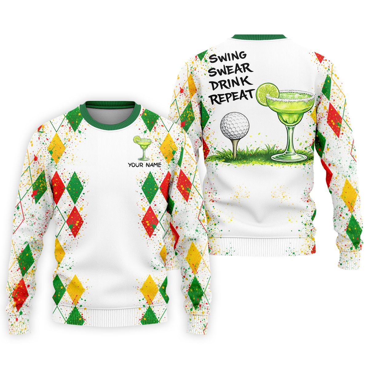 Swing Swear Drink Repeat Margarita Cocktail Cinco De Mayo Celebration Fiesta Themed Golf Shirts For Men