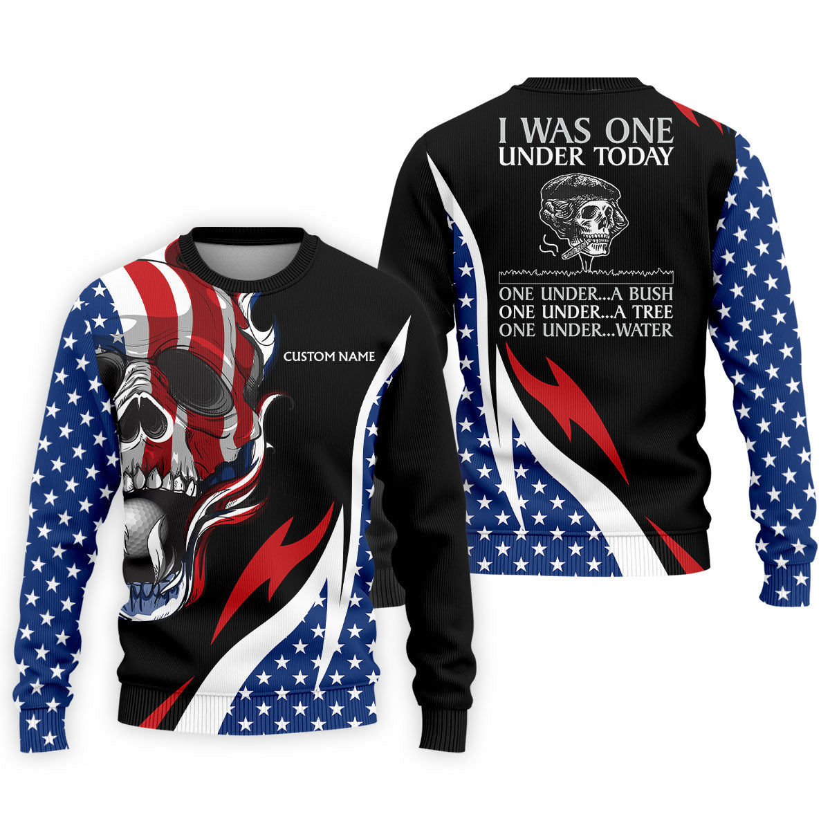 I Was One Under Today Cool Skull US Flag Golf Shirt, 4th Of July Patriotic Golf Shirts For Men