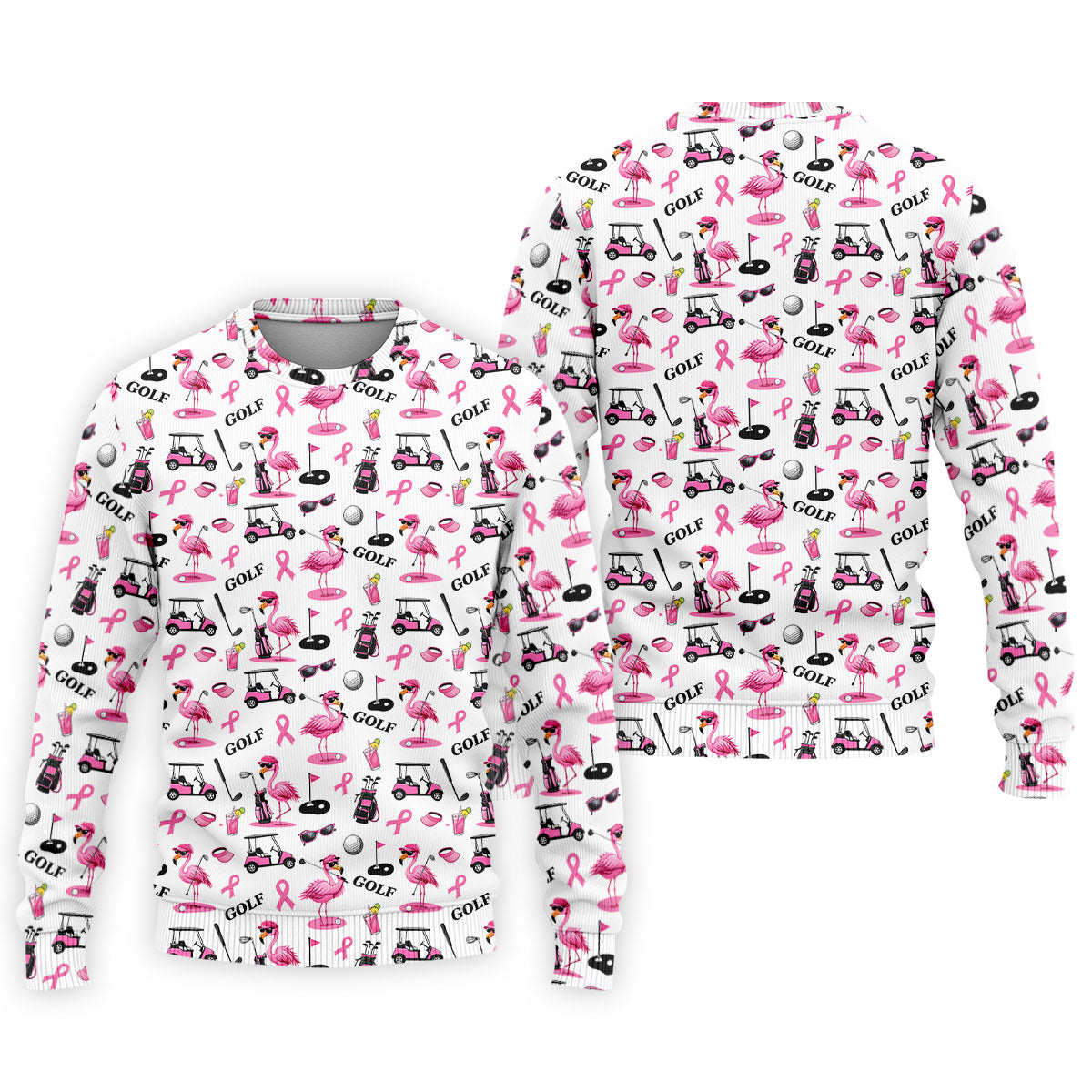 Pink Flamingo Golf Breast Cancer Polo Shirt, Golf Shirts For Men, Mens Golf Apparel