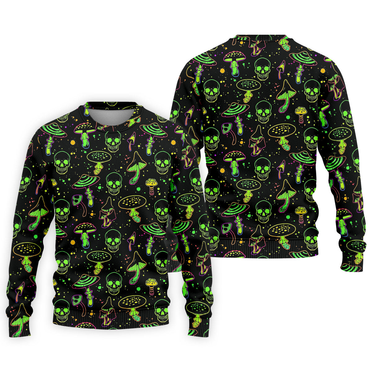 Mushroom And Skull Neon Pattern Hawaiian Golf Shirt, Men's Funny Golf Shirts