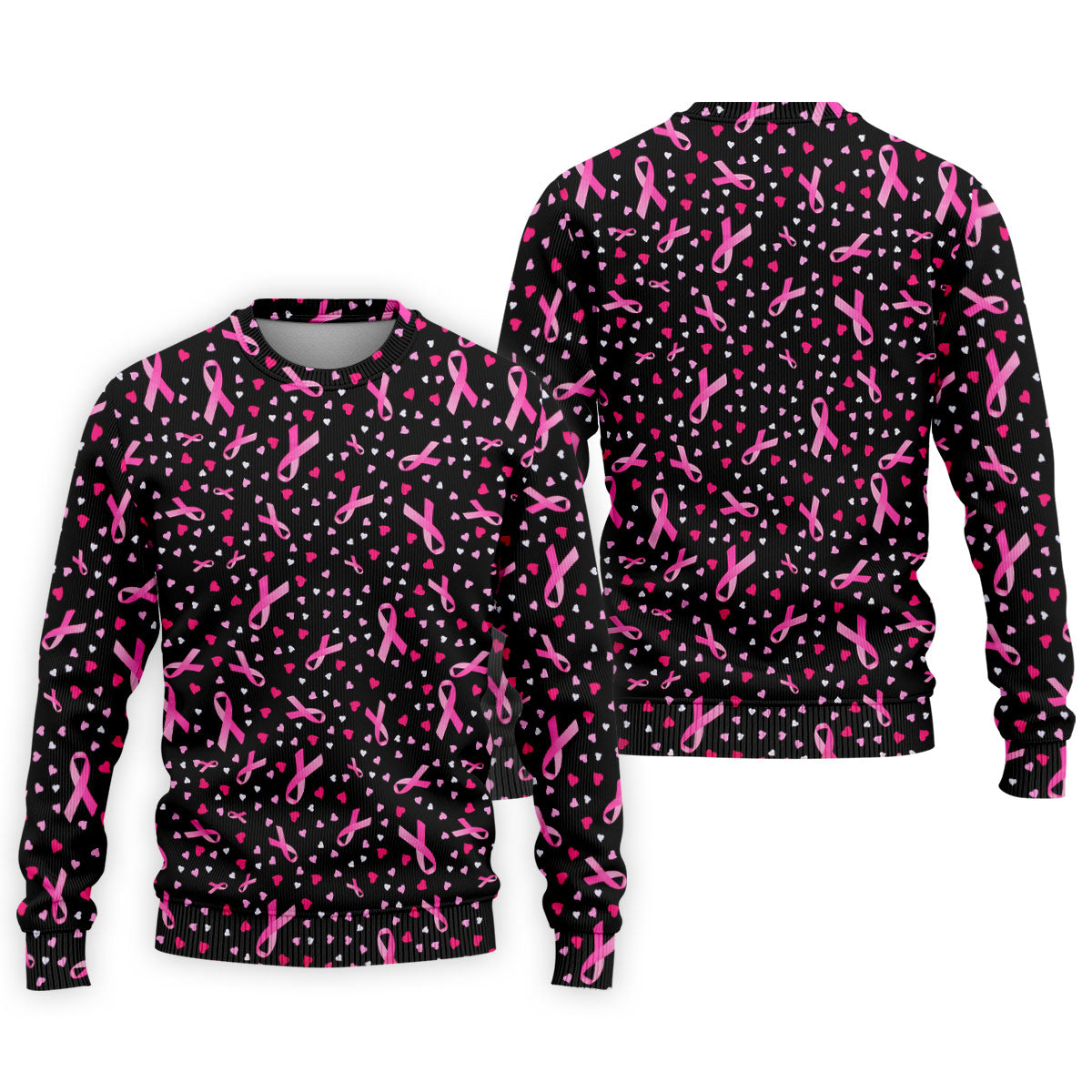 Black Pink Ribbon Heart Breast Cancer Polo Shirt, Golf Shirts For Men, Mens Golf Apparel