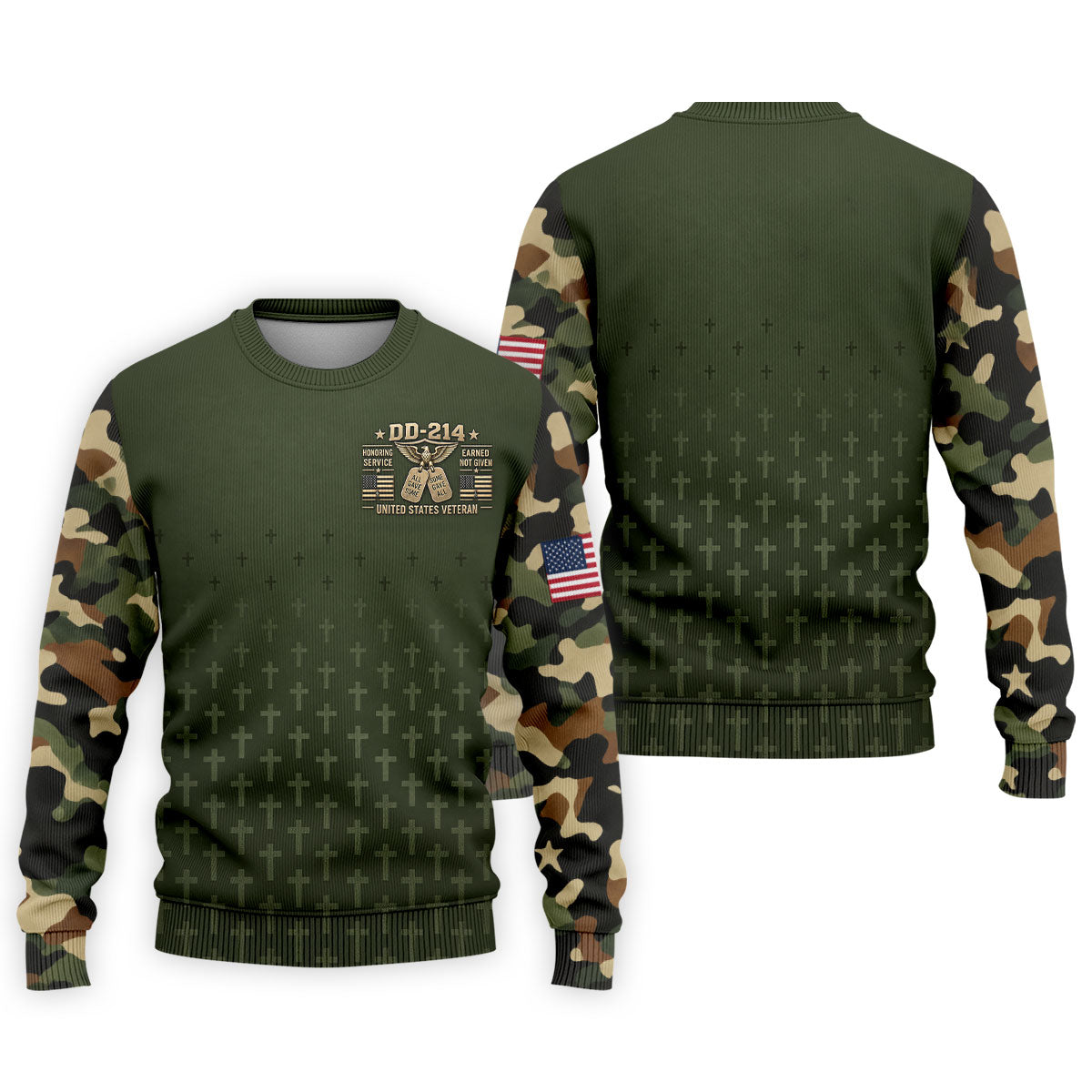 DD-214 Olive Green Cross Camo Polo Shirt, Veterans Day Shirt, Golf Shirts For Men