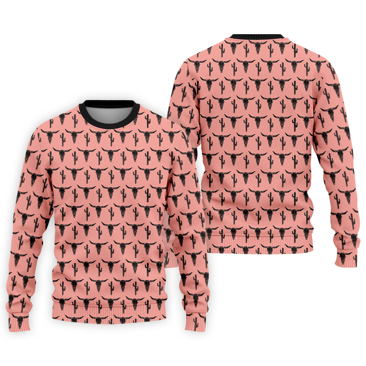 Longhorn Cow Skull Western Theme Peach Pink Golf Tops For Men, Polo Shirts For Men, Golf Shirts For Men