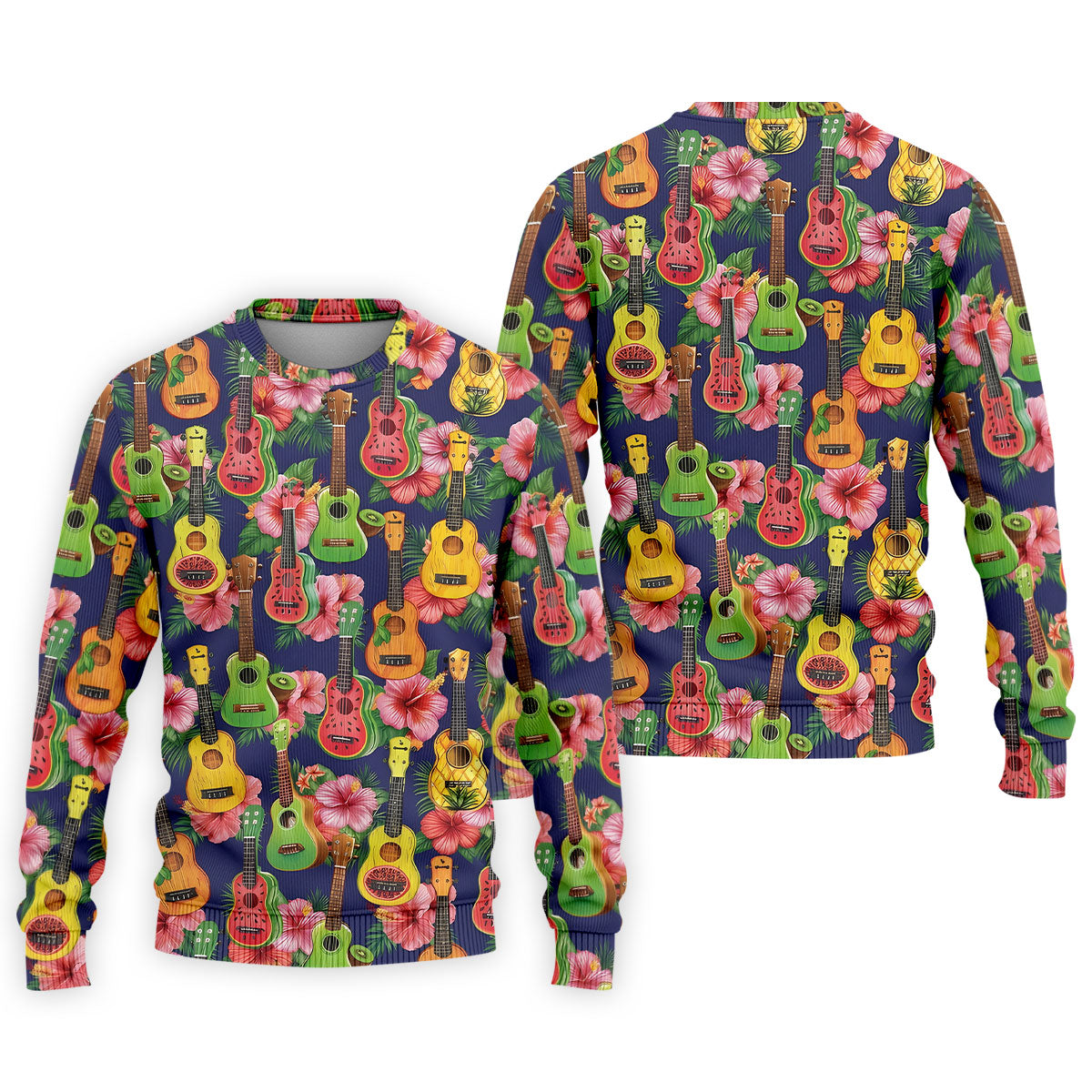 Tropical Ukulele Fruit Pattern 250 Retro Golf Shirt, Hawaiian Vibe Golf Shirts For Men