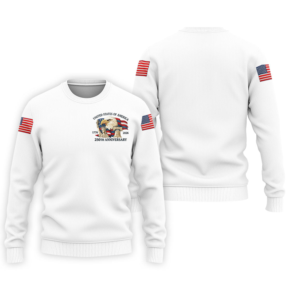 Bald Eagle American Flag 250 Years White Golf Shirt, Patriotic 4th Of July Golf Shirts For Men