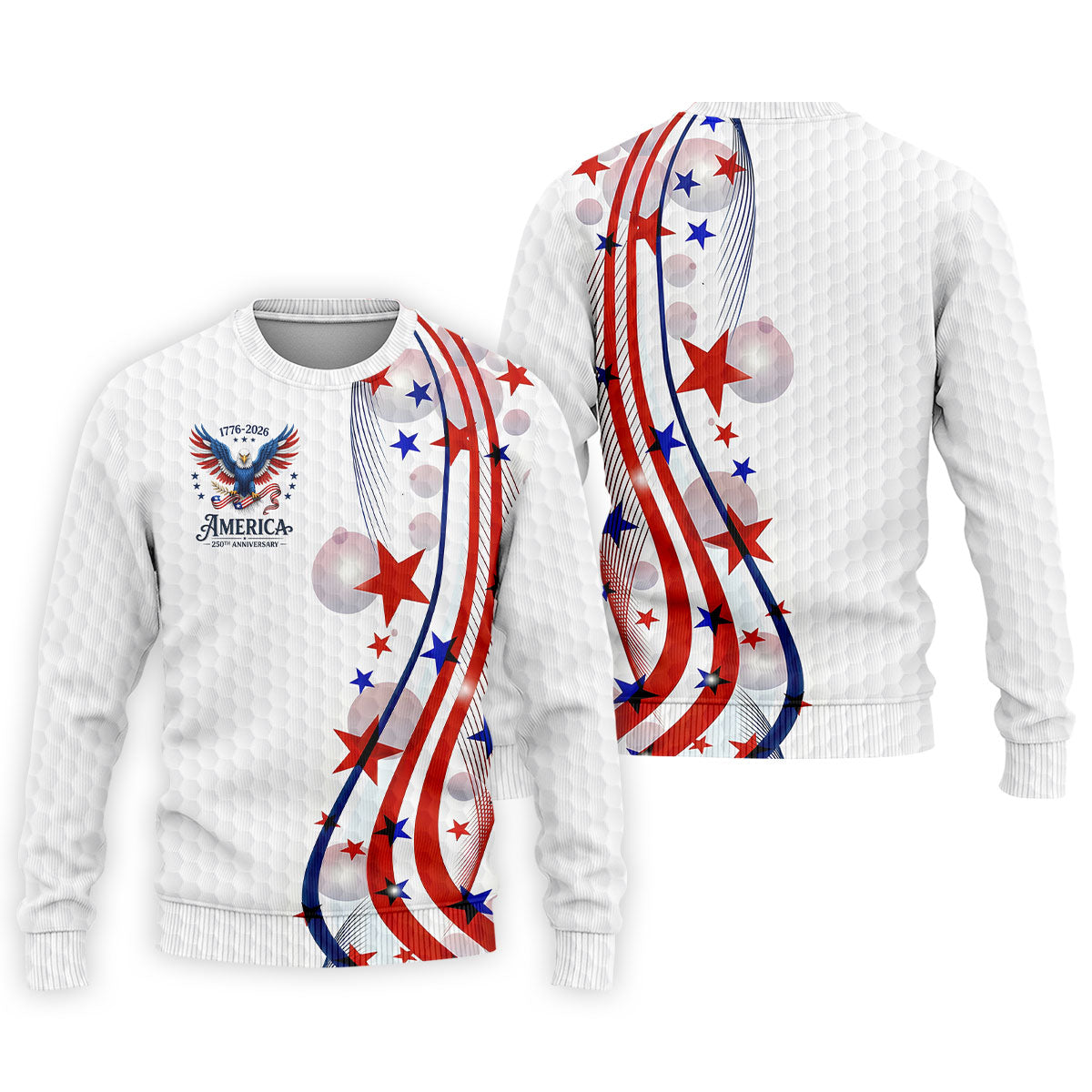 Red White Blue Wavy Stripes Bald Eagle Logo Patriotic 4th Of July Golf Shirt, 250 Years Golf Shirts For Men