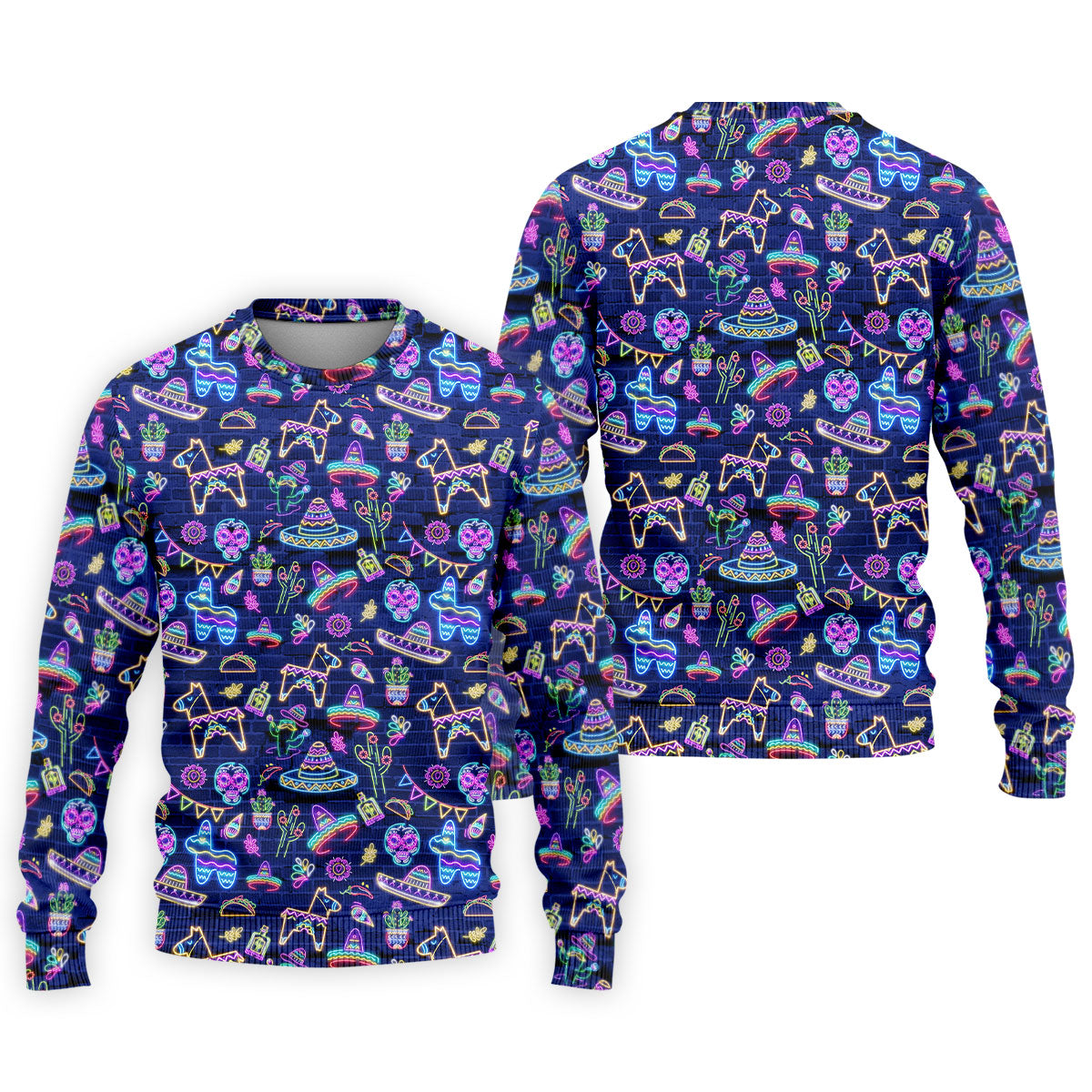 Mexican Holiday Symbols Neon Pattern Cinco De Mayo Celebration Fiesta Themed Golf Shirts For Men