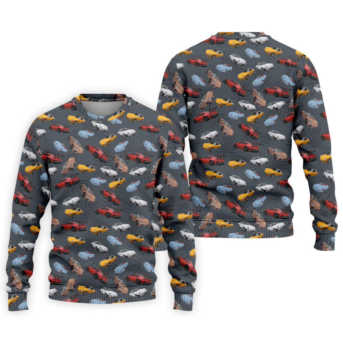 Charcoal Vintage Sports Car Pattern Golf Polo Shirt, Men's Golf Shirt, Golf Polo Shirts For Men