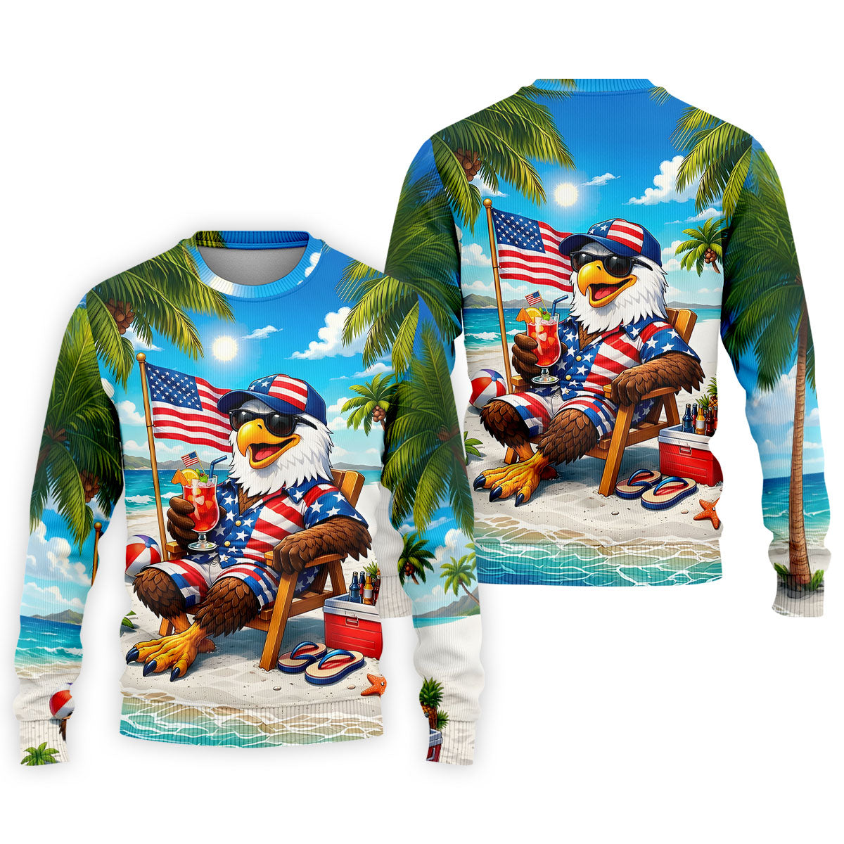 Funny Bald Eagle US Flag Pattern Hawaiian Golf Shirt, 250 Years Patriotic 4th Of July Golf Shirts For Men