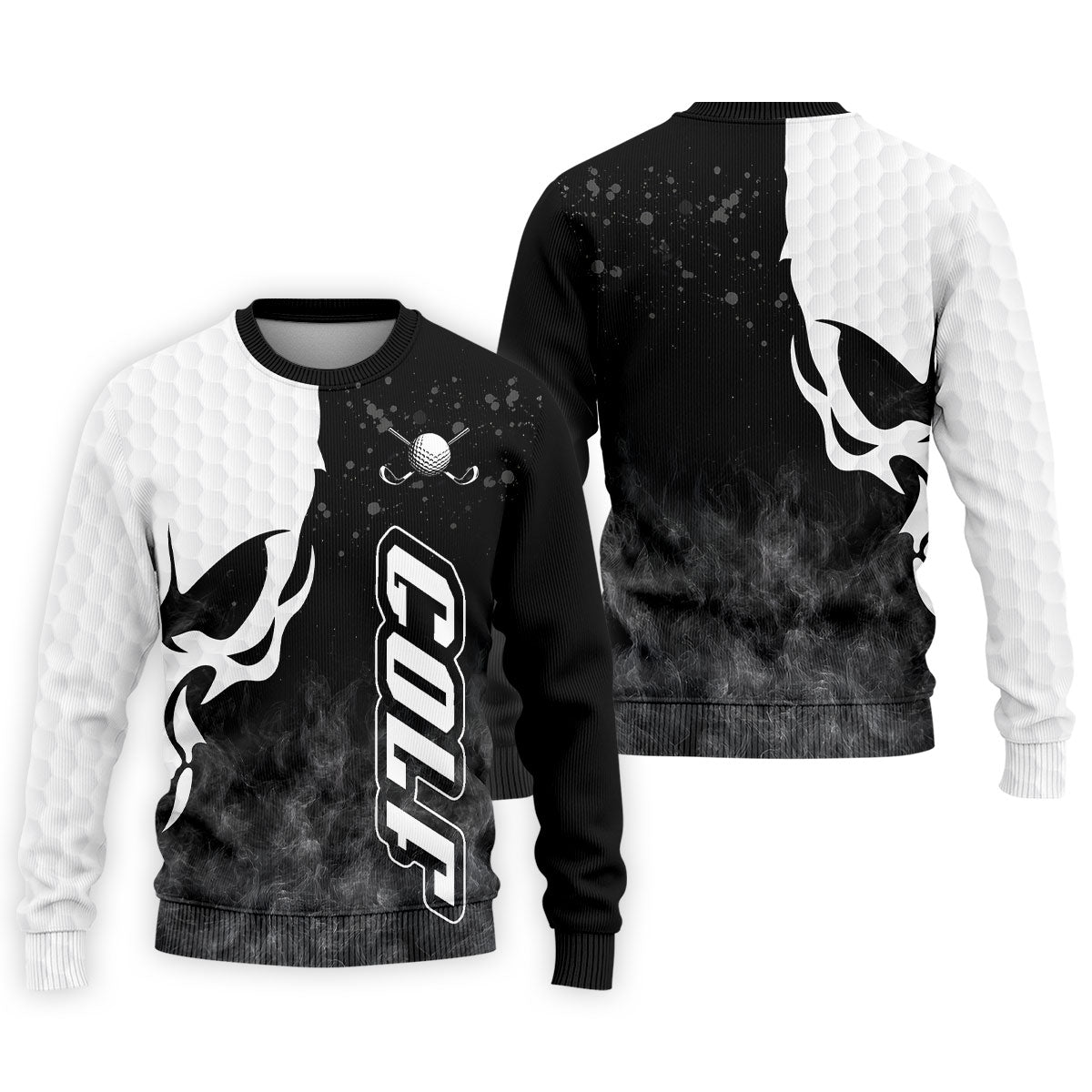 Monochrome Skull Golf Ball Graphic Golf Shirt, Mens Golf Polo, Printed Golf Shirts