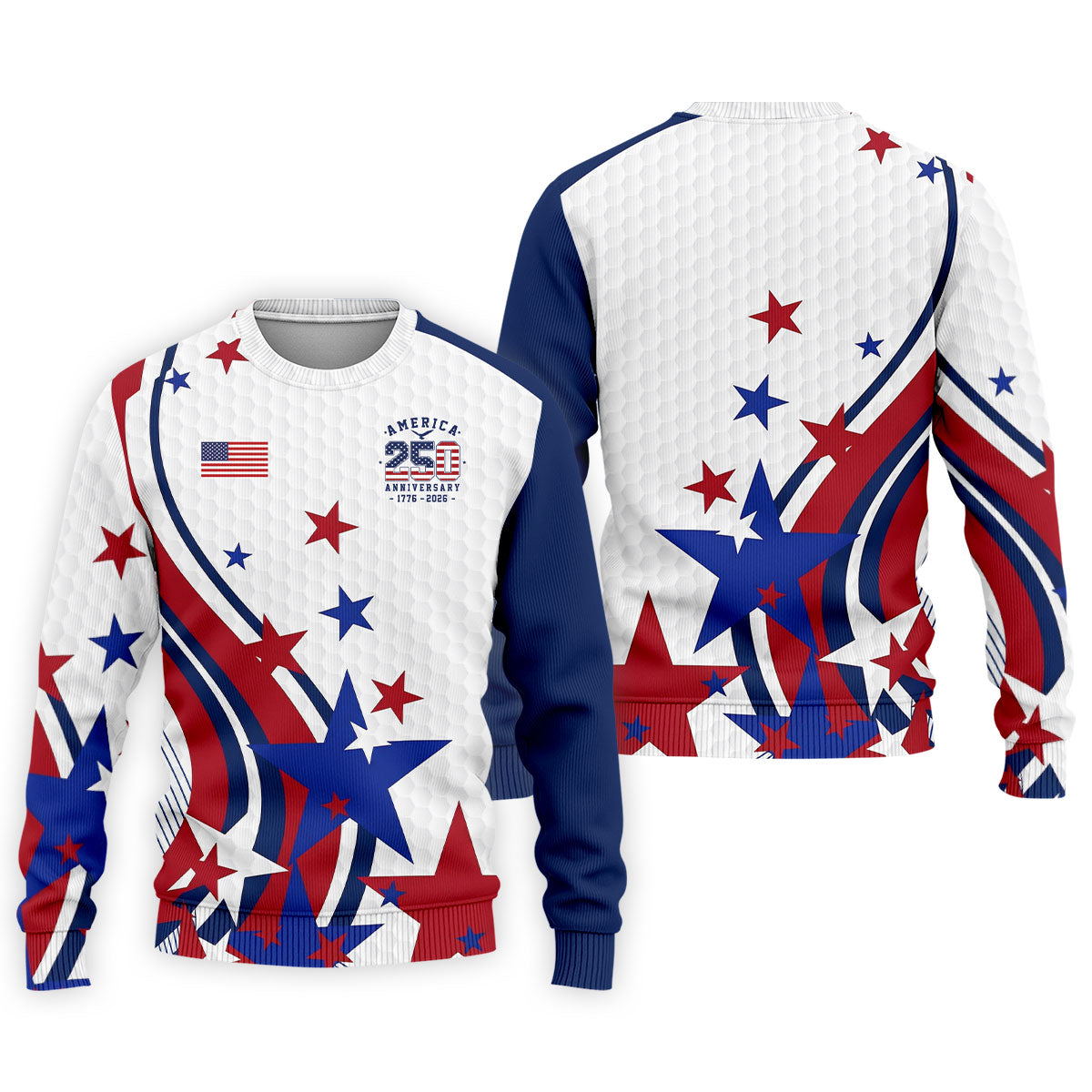 Red White Blue Stars And Stripes Patriotic 4th Of July Golf Shirt, 250 Years Golf Shirts For Men
