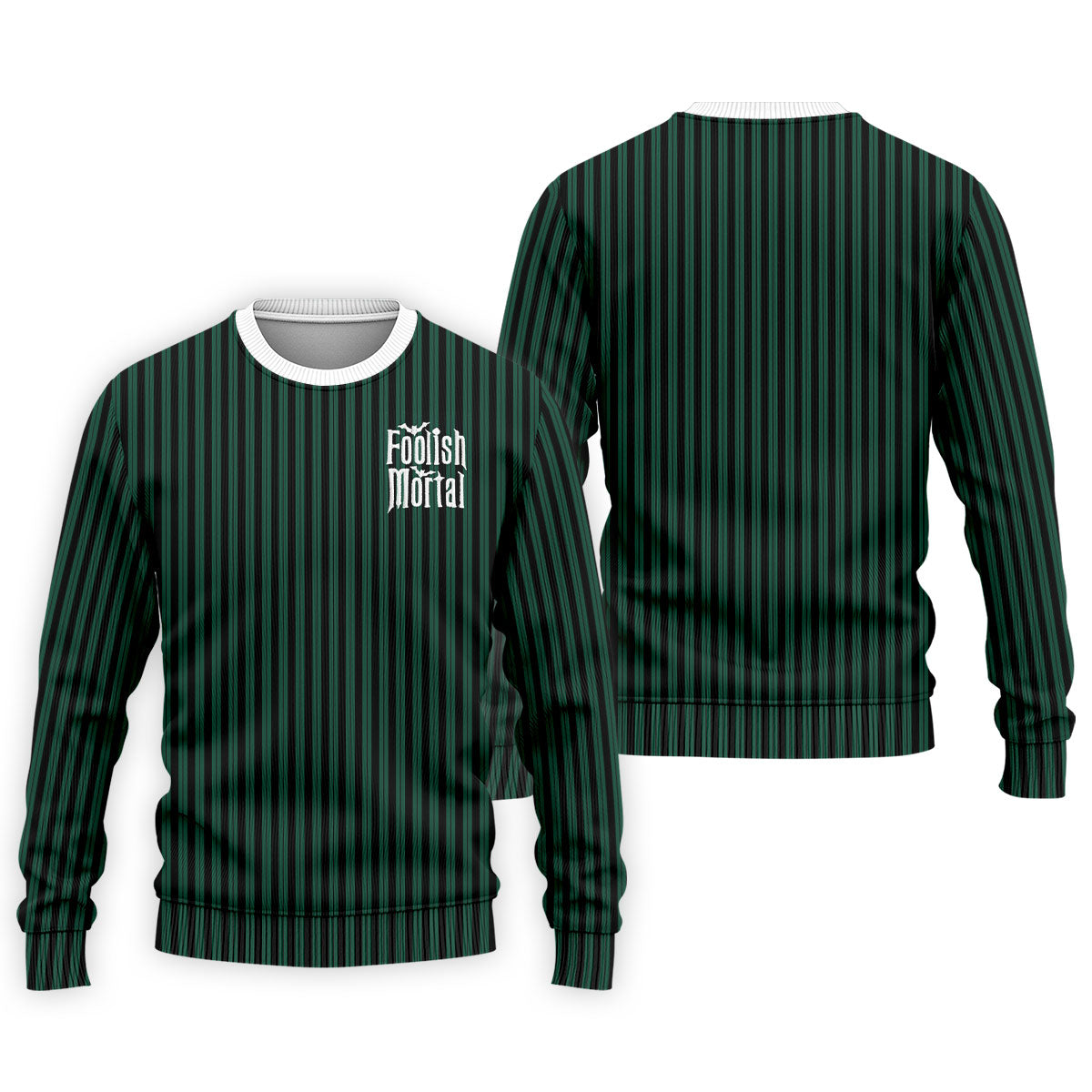 Green Foolish Mortal Striped Golf Polo Shirt, Men's Golf Shirt, Halloween Shirt For Men