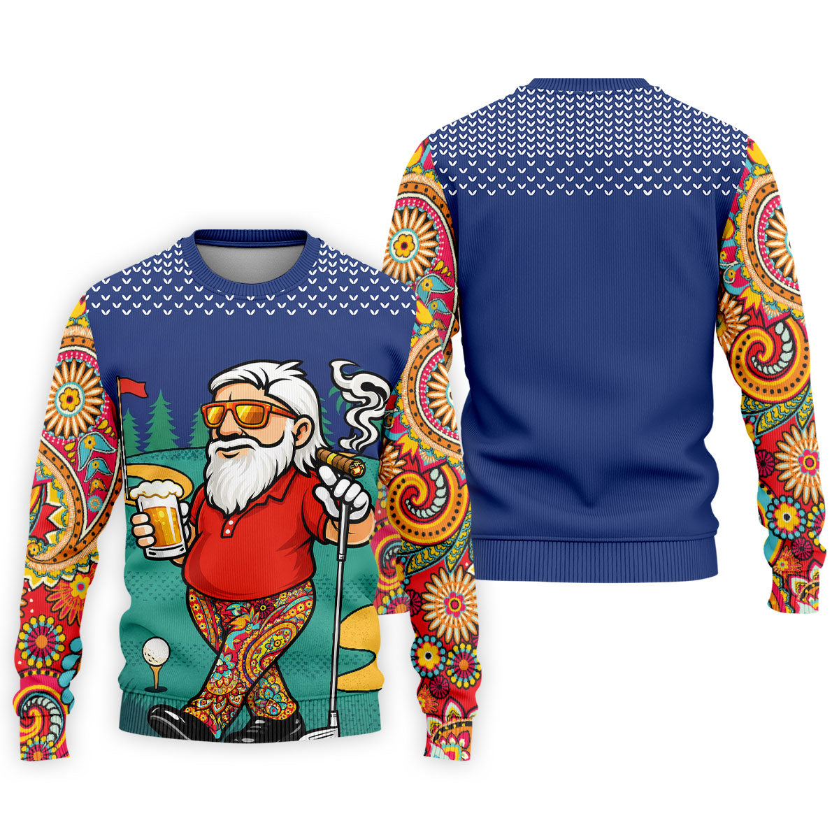Men's Funny Golf Santa Beer And Cigar Polo Shirt, Mens Golf Polo, Golf Apparel For Men