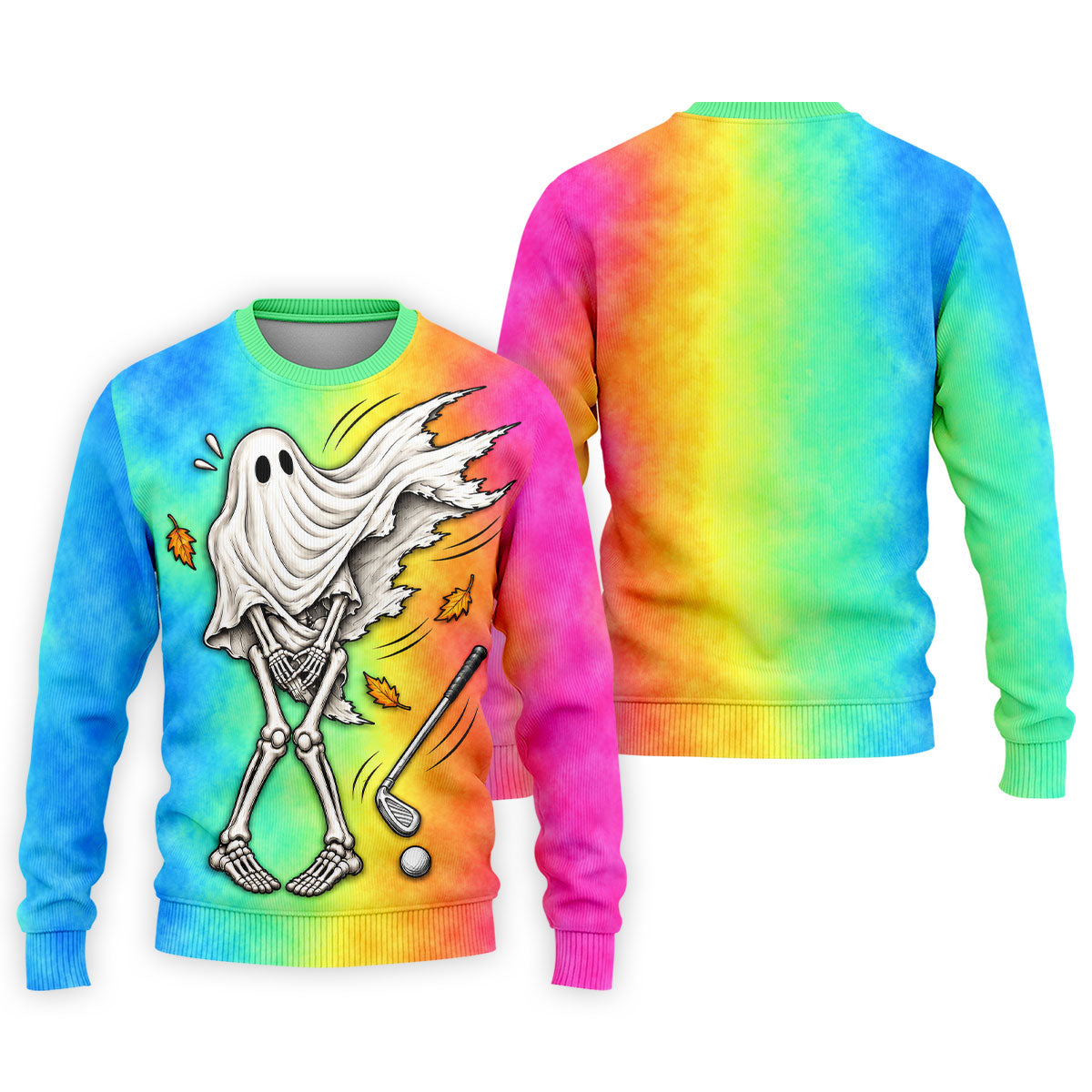Windy Skeleton Ghost Golf Polo Shirt, Halloween Shirts For Men, Golf Polo Shirts For Men