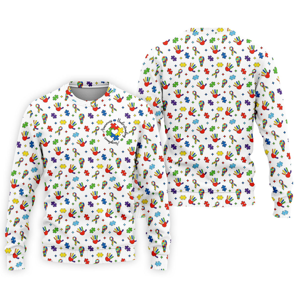 Awareness Understanding Acceptance Autism White Golf Shirt, Autism Awareness Colors Golf Shirts For Men