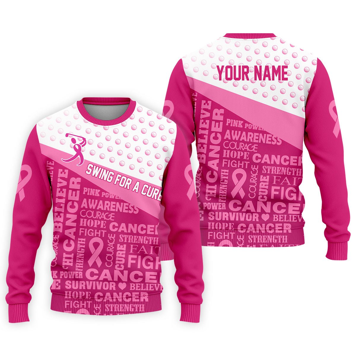 Custom Swing For A Cure Breast Cancer Polo Shirt, Golf Shirts For Men, Printed Golf Shirts