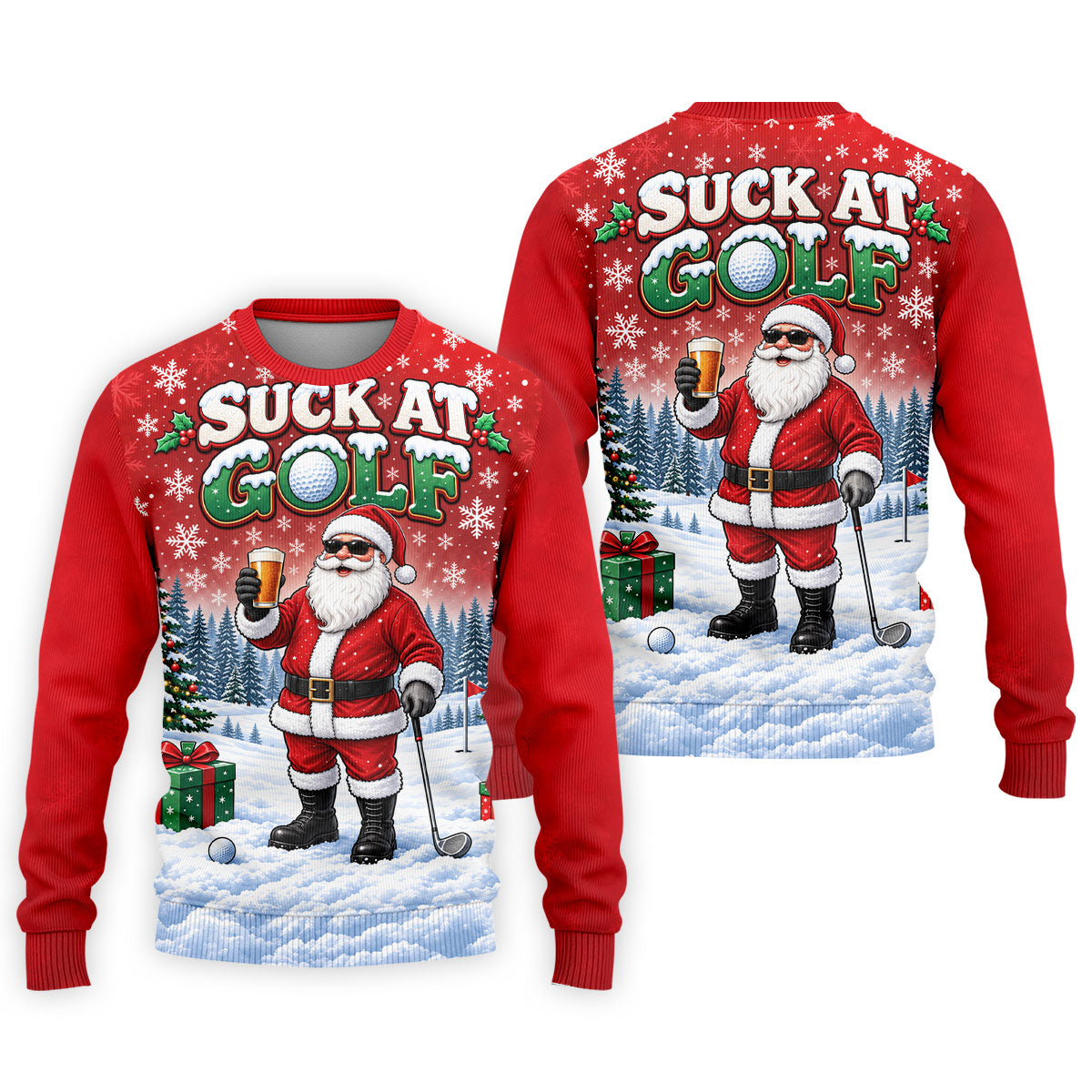 Suck At Golf Santa Beer Christmas Golf Shirt, Ladies Golf Shirts, Golf Tops For Women