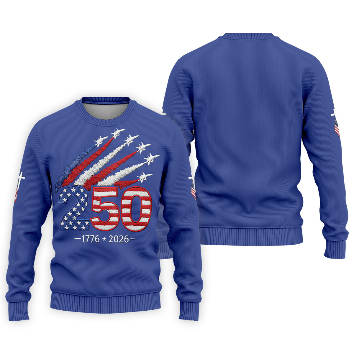 Flying Fighter Jets Faith Cross Patriotic 4th Of July Blue Golf Shirt, 250 Years Golf Shirts For Men
