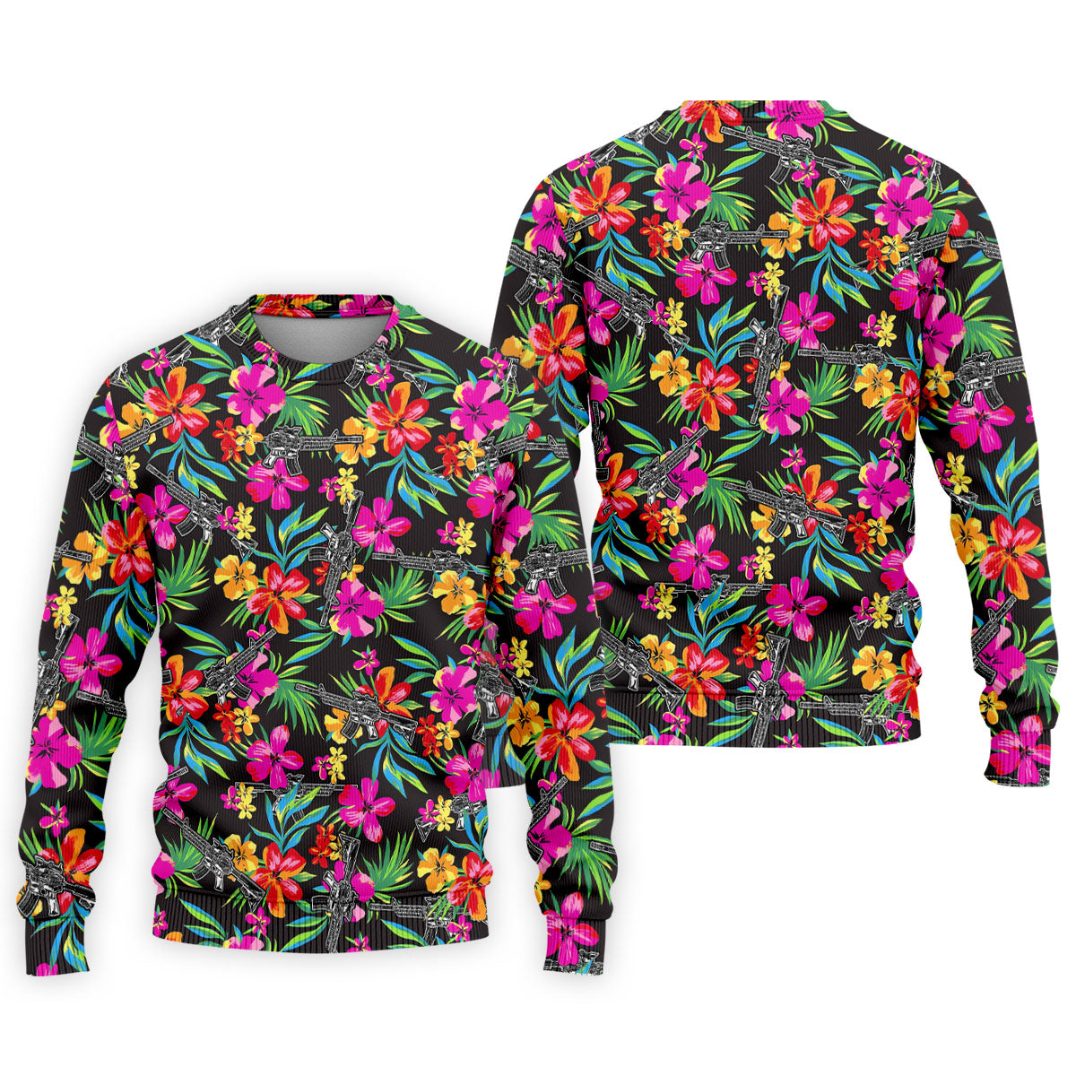Black Tropical Floral Rifle Pattern Golf Polo Shirt, Men's Golf Shirt, Golf Polo Shirts For Men