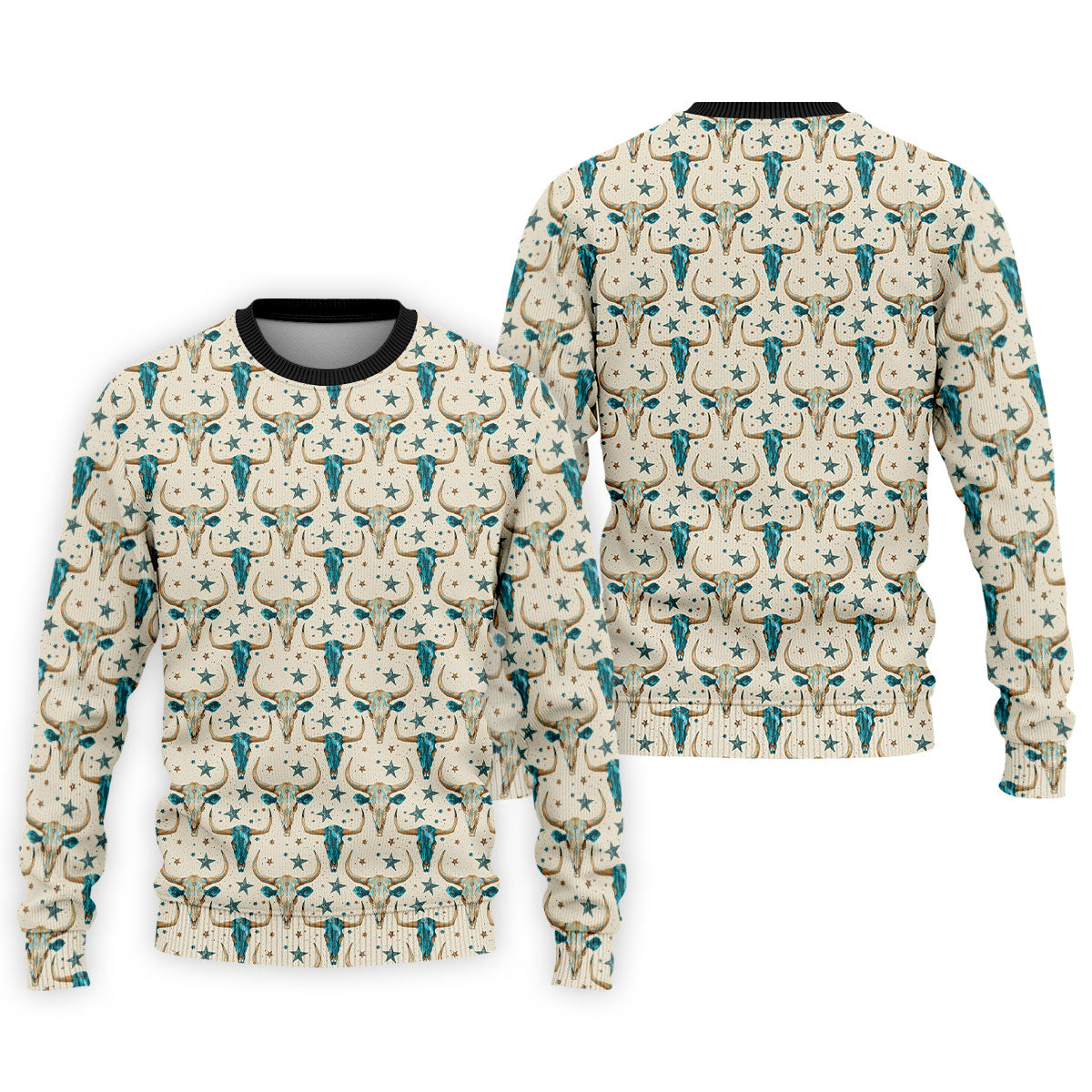 Cow Skulls Turquoise And Beige Western Theme Golf Tops For Men, Polo Shirts For Men, Golf Shirts For Men
