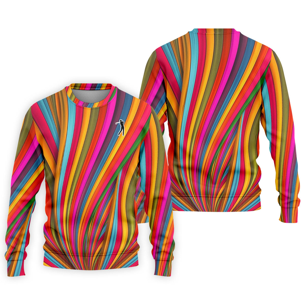 Rainbow Wave Golfer Silhouette Cinco De Mayo Celebration Fiesta Themed Golf Shirts For Men
