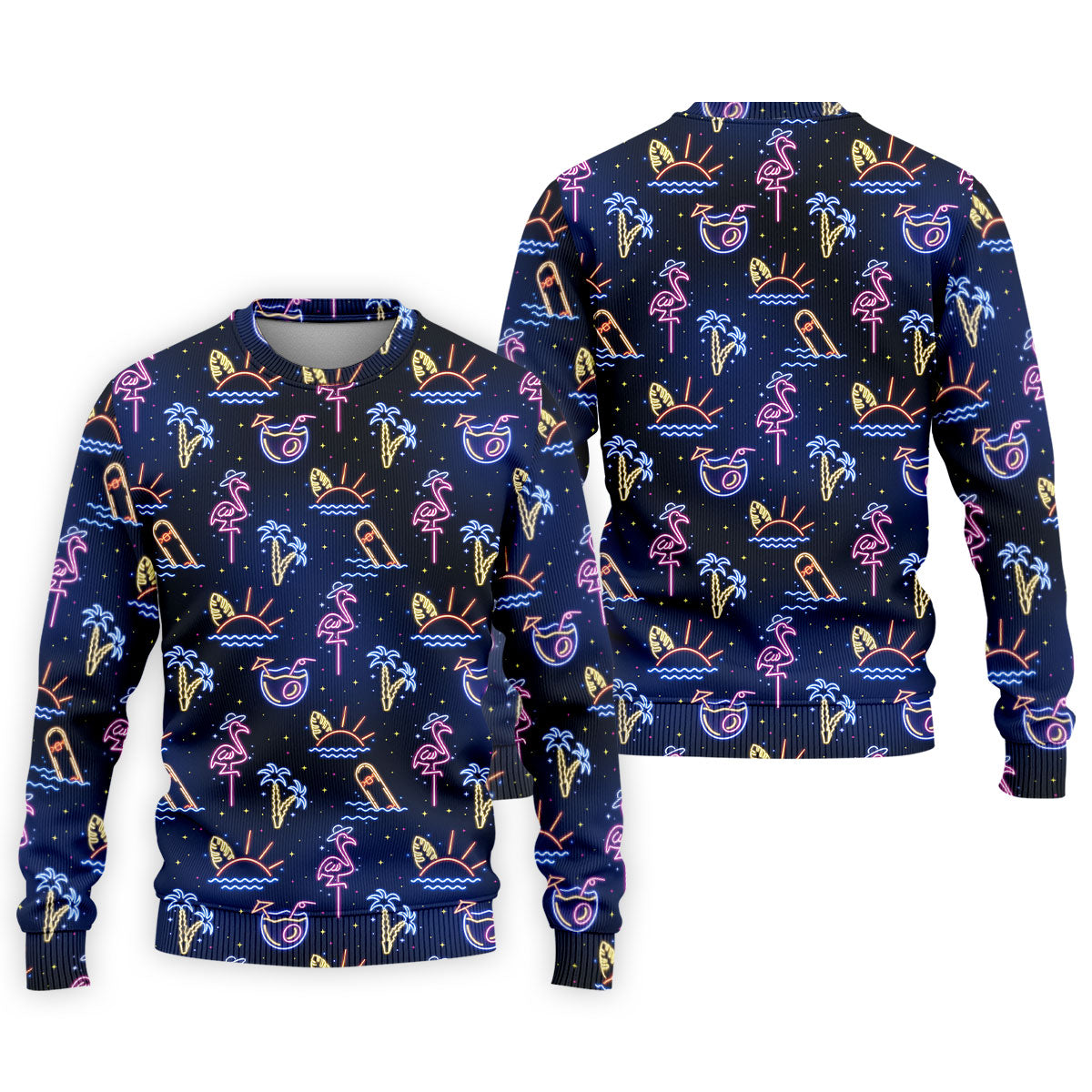 Neon Tropical Flamingo Sunset Cocktail Night Golf Polo, Hawaiian Golf Shirt, Polo Shirts For Men