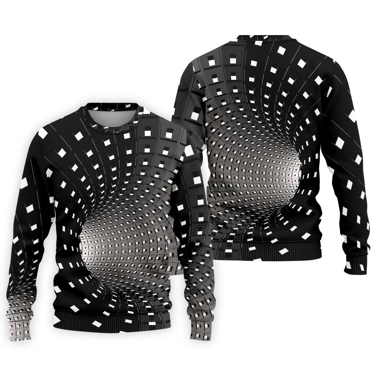 3D Vortex Golf Shirt, Black White Optical Illusion Tunnel Pattern, Golf Shirt For Men
