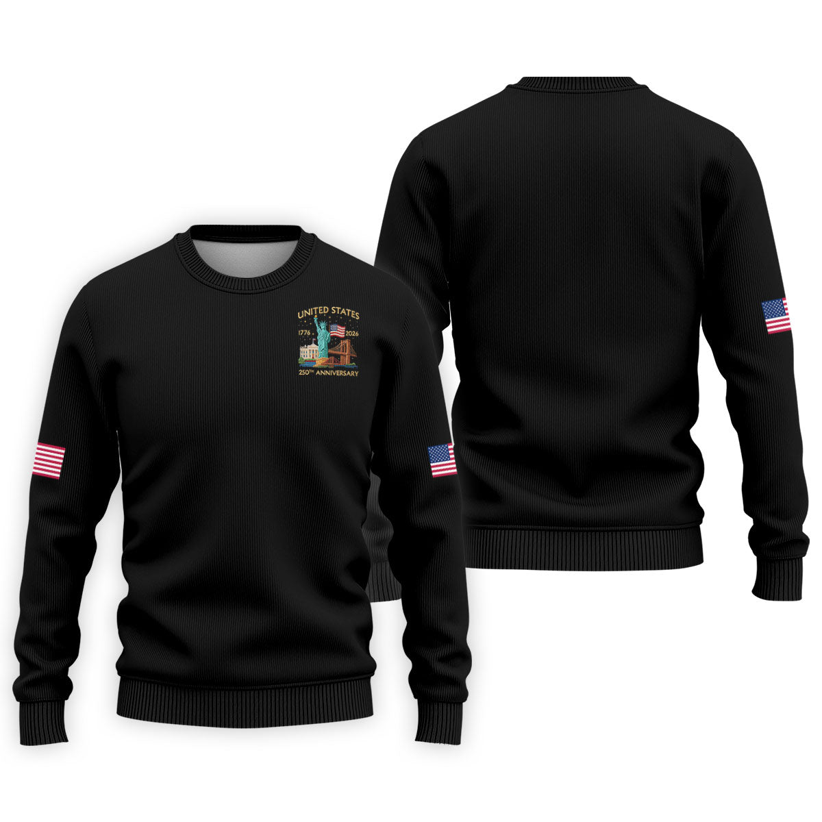 American Symbols Black Patriotic Golf Shirt, US 250 Years 4th Of July Golf Shirts For Men