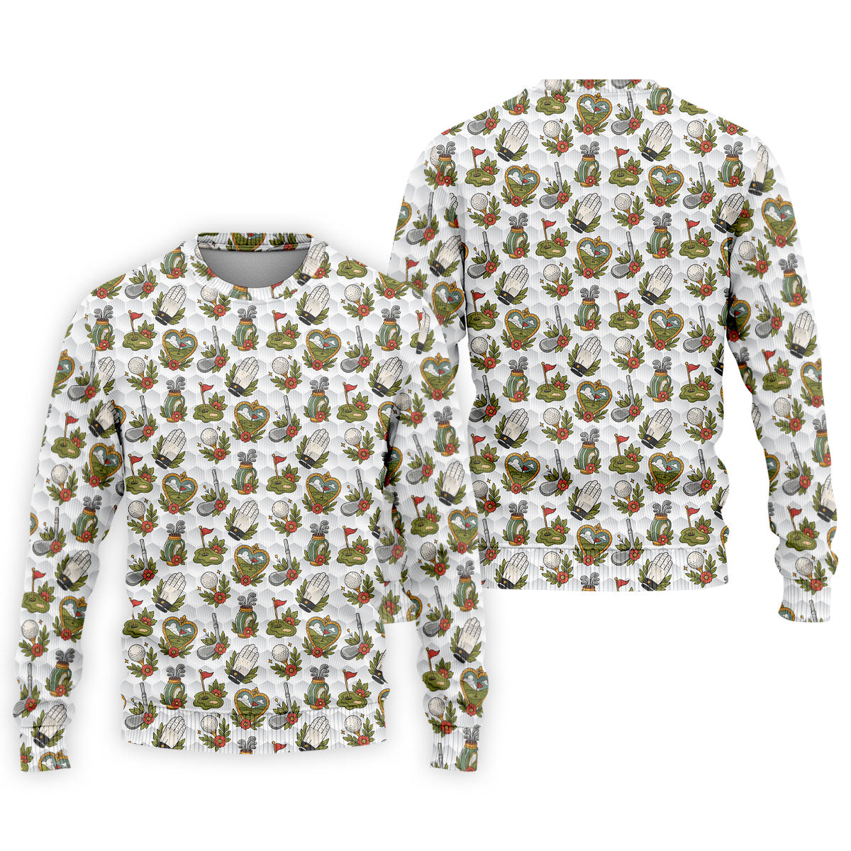 Floral Golf Club Pattern White Hawaiian Golf Shirt, Men's Golf Shirt, Golf Apparel For Men