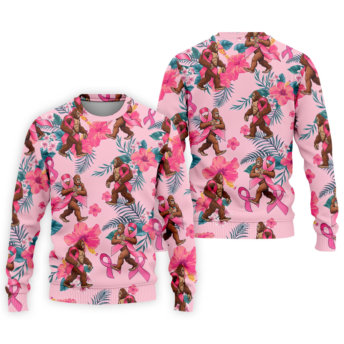 Bigfoot Pink Ribbon Floral Breast Cancer Polo Shirt, Mens Golf Polo, Mens Golf Shirts