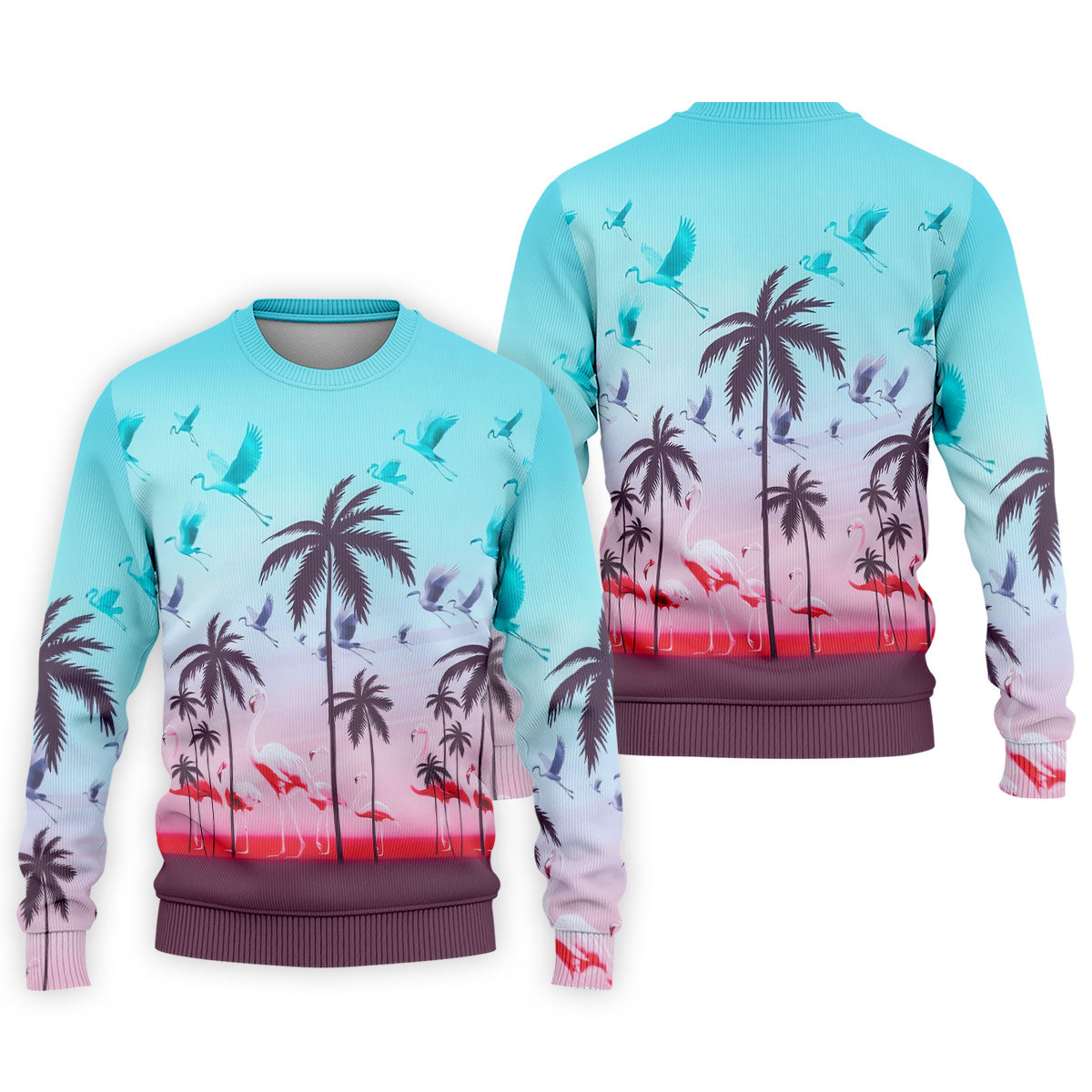 Tropical Flamingo Sunset Hawaiian Golf Shirt, Printed Golf Shirts, Golf Polo Shirts For Men