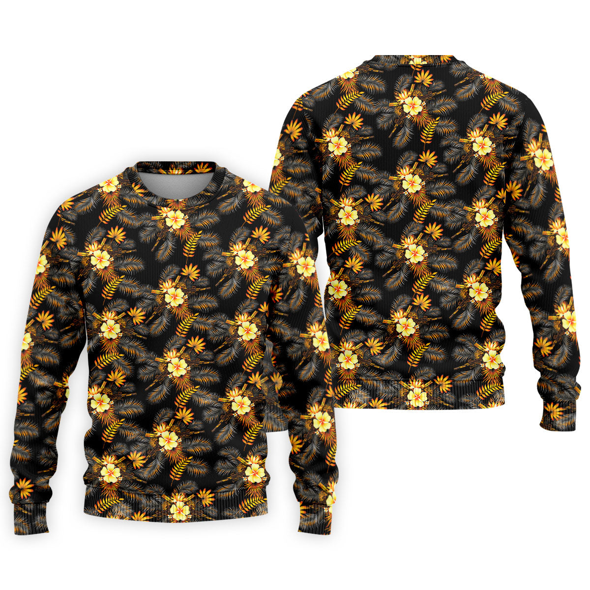 Yellow Hibiscus Flower Black Hawaiian Golf Shirt, Tropical Vibe Golf Shirts For Men