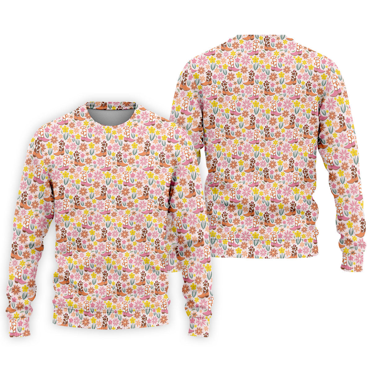 Pink Floral Cowgirl Boots Pattern Golf Polo Shirt, Mens Golf Polo, Golf Shirts For Men