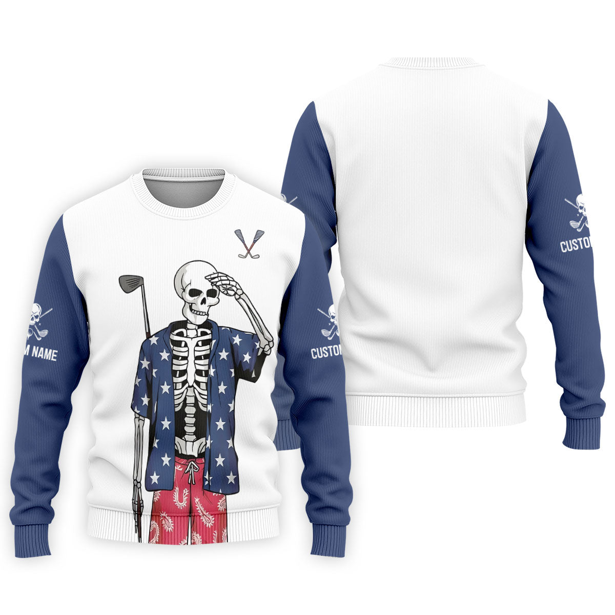 Skeleton Golf White Navy 4th Of July Patriotic Golf Shirt, 250 Years Golf Shirts For Men