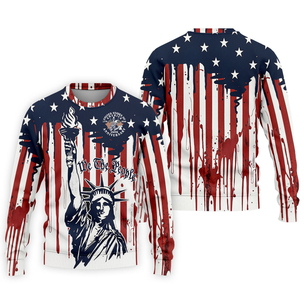 We The People 250 Years Statue Of Liberty And Flag Pattern Patriotic Golf Shirt, Golf Shirts For Men