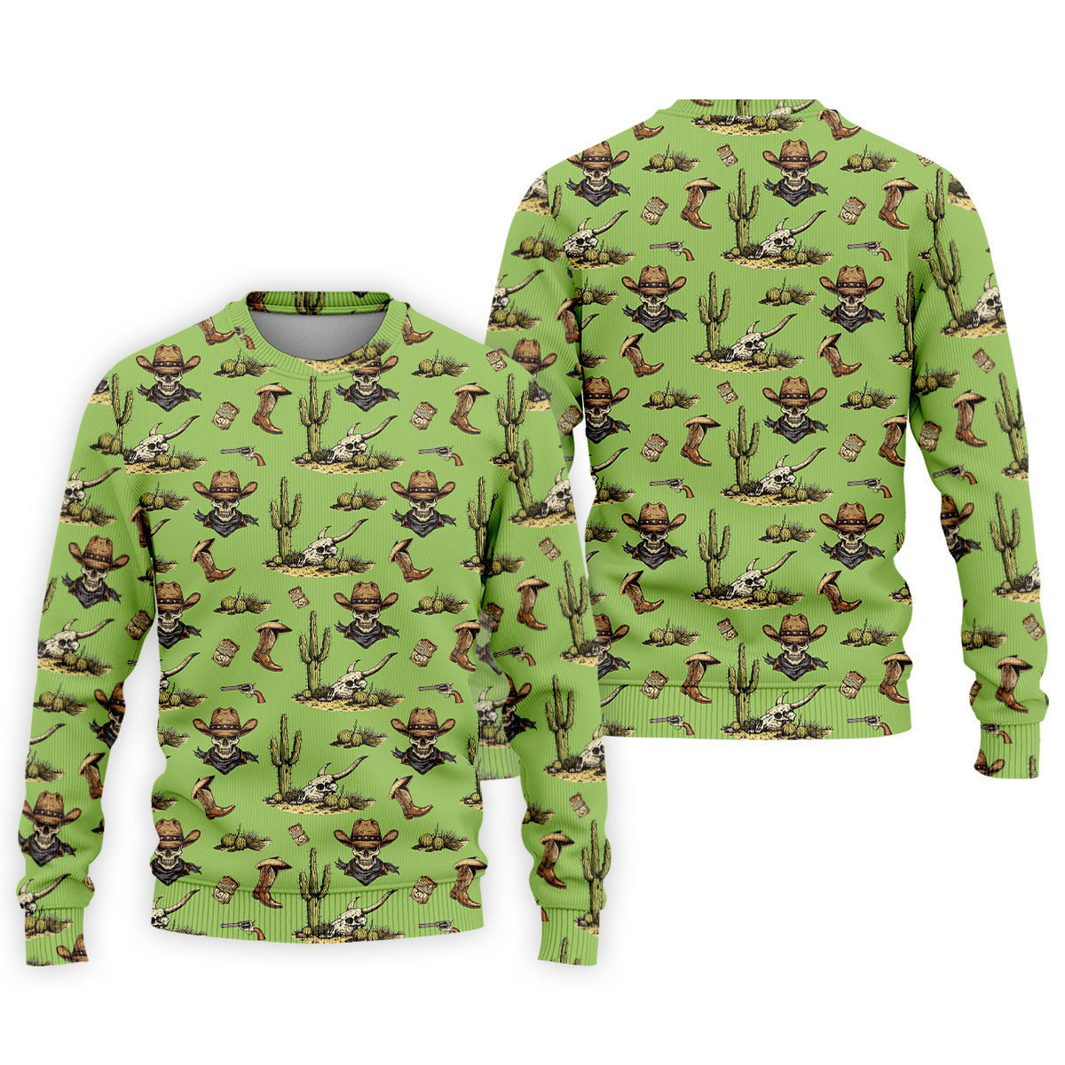Cowboy Skeleton Longhorn Cow Skull Western Theme Sage Green Golf Tops For Men, Golf Shirts For Men
