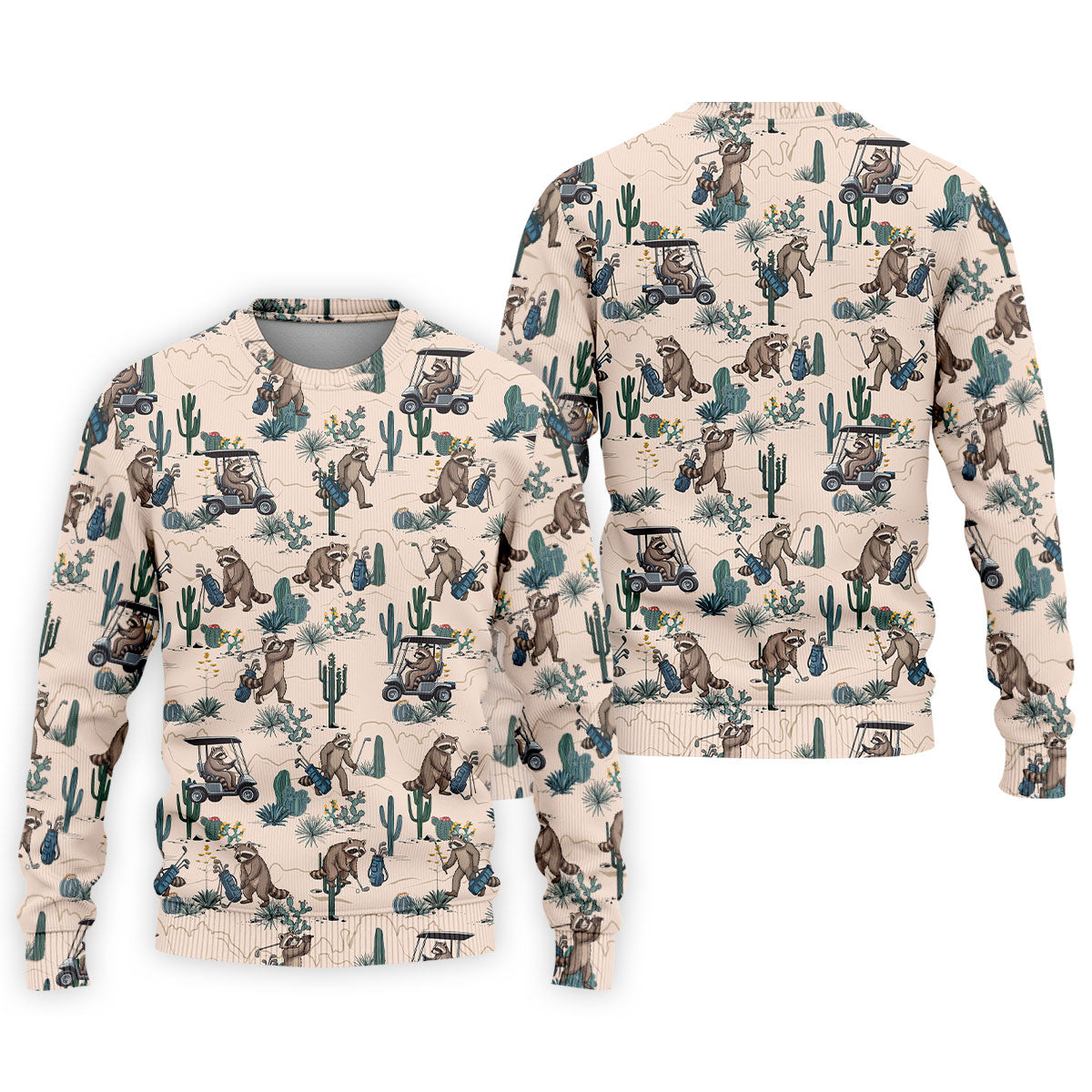 Funny Raccoon Desert Golf Pattern Polo Shirt, Mens Golf Polo, Printed Golf Shirts