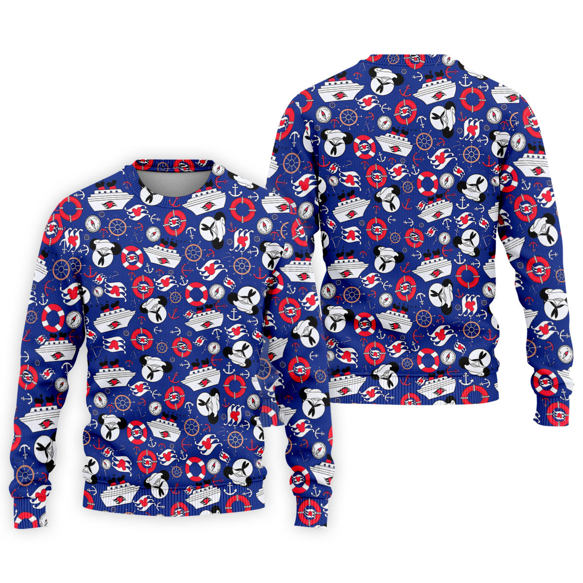 Nautical Cruise Pattern Golf Polo Shirt, Golf Apparel For Men, Long Sleeve Polo Shirts