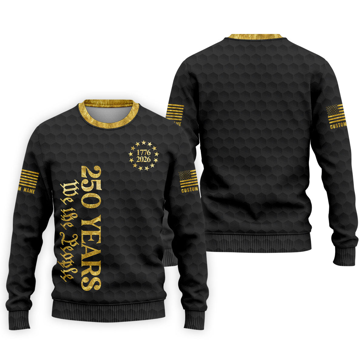 We The People 250 Years Gold Textured Patriotic Golf Shirt, 4th Of July Golf Shirts For Men