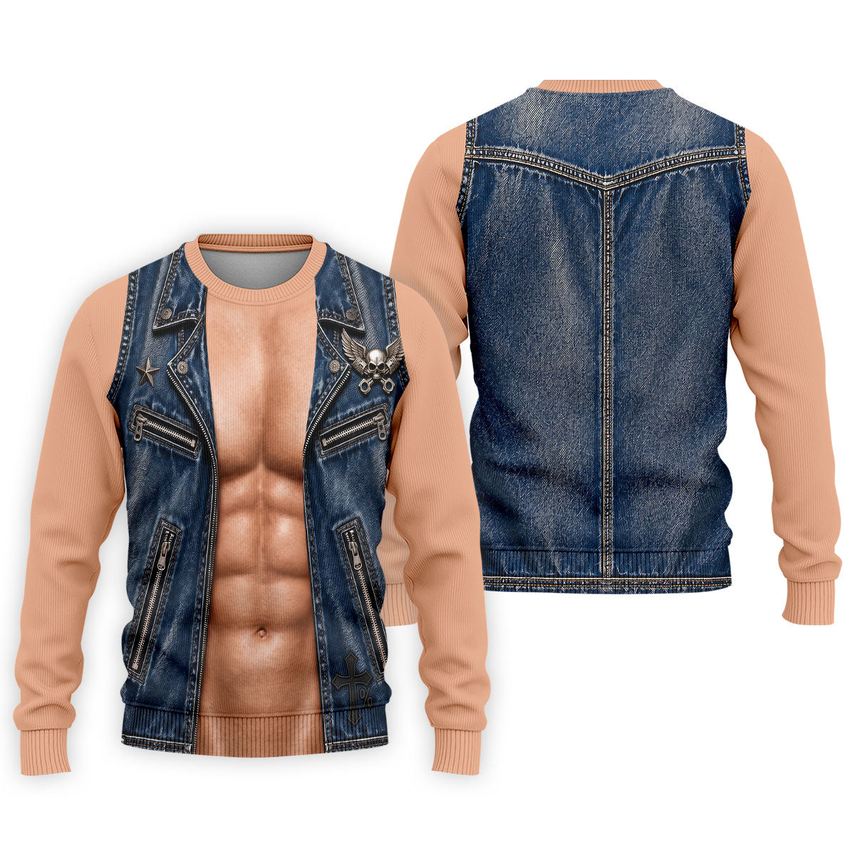 Blue Denim Vest Illusion Golf Polo Shirt, Golf Shirts For Men, Mens Golf Apparel