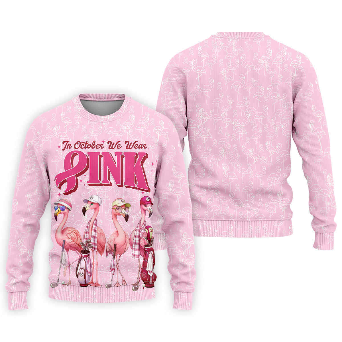 In October We Wear Pink Flamingo Breast Cancer Polo, Golf Shirts For Men, Mens Golf Polo