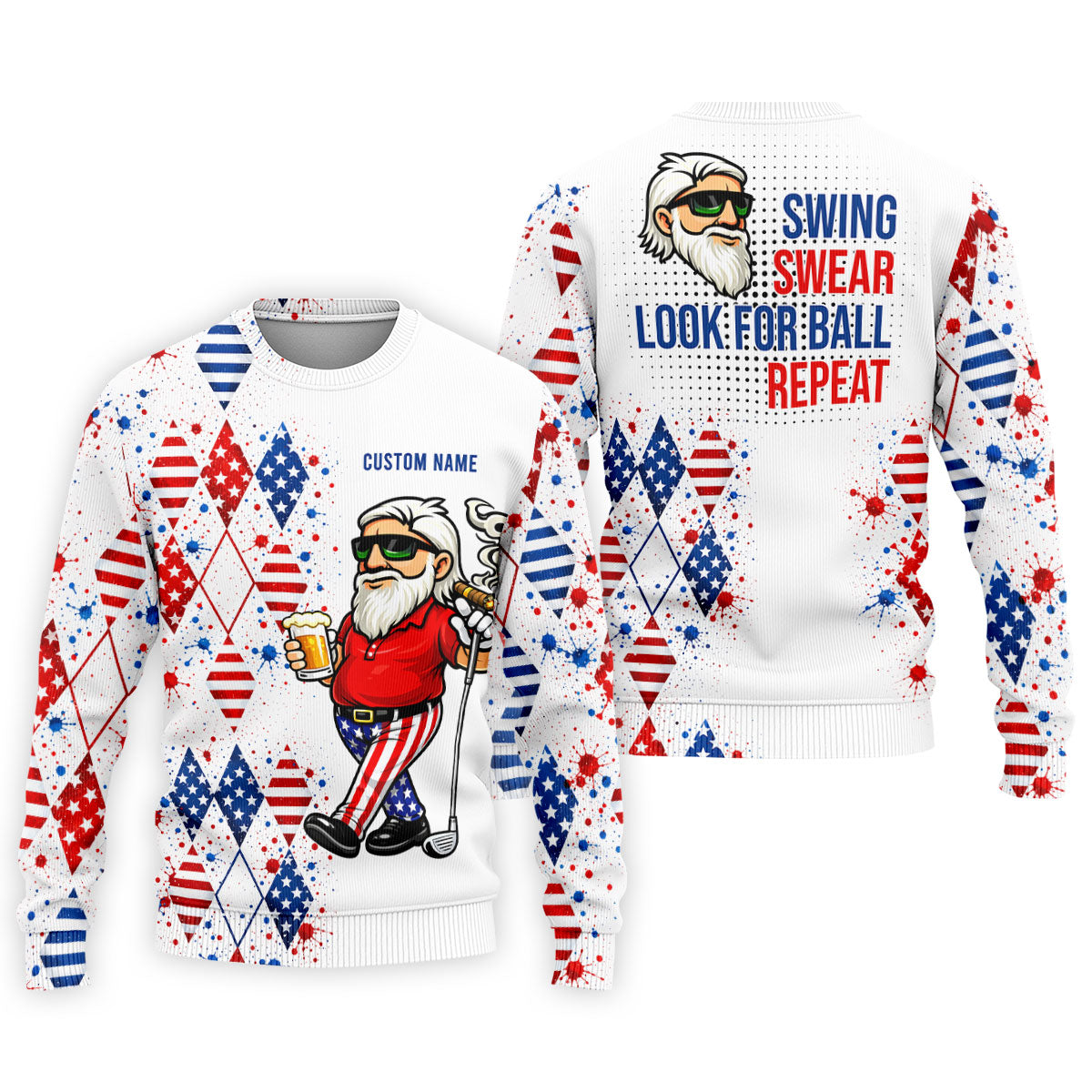Patriotic Man Golf And Beer Argyle Pattern 4th Of July Golf Shirt, 250 Years Golf Shirts For Men
