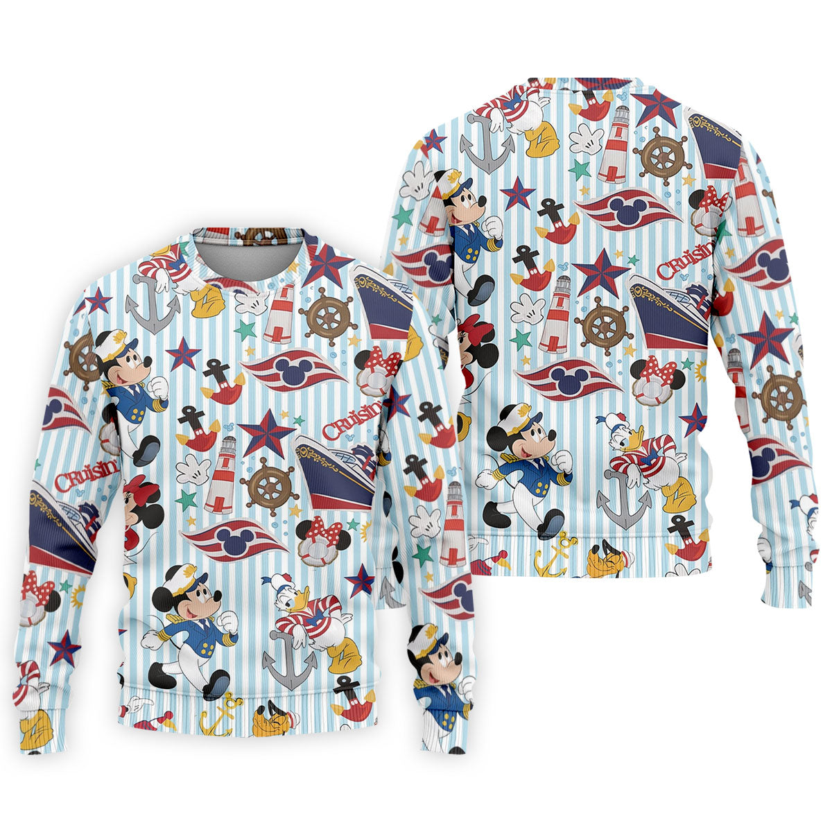 Nautical Cruise Cartoon Pattern Golf Polo Shirt, Golf Shirts For Men, Mens Golf Polo