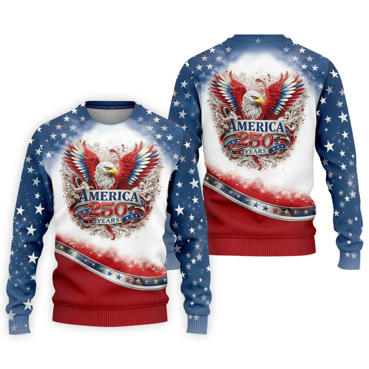 Bald Eagle Red White Blue Patriotic Stars 4th Of July Golf Shirt, 250 Years Golf Shirts For Men