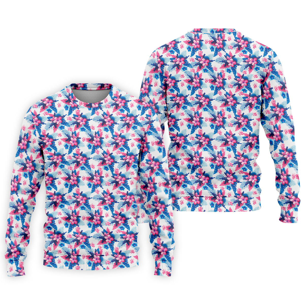 Pink Blue Tropical Floral Hawaiian Golf Shirt, Vibrant Color Golf Shirts For Men
