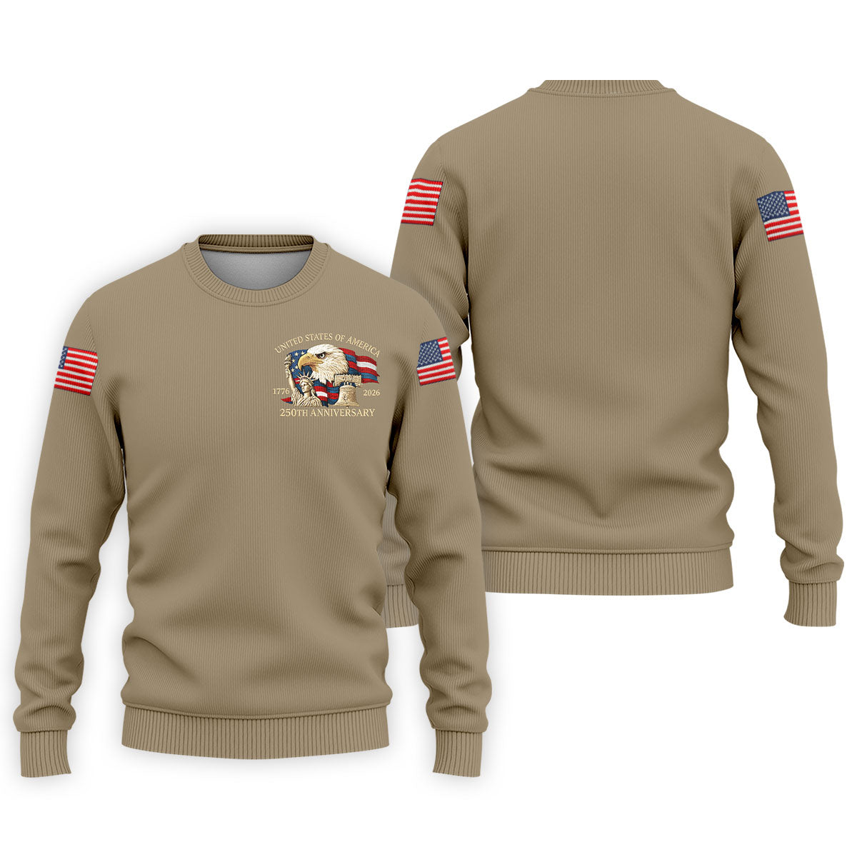 Bald Eagle American Flag 250 Years Sand Golf Shirt, Patriotic 4th Of July Golf Shirts For Men