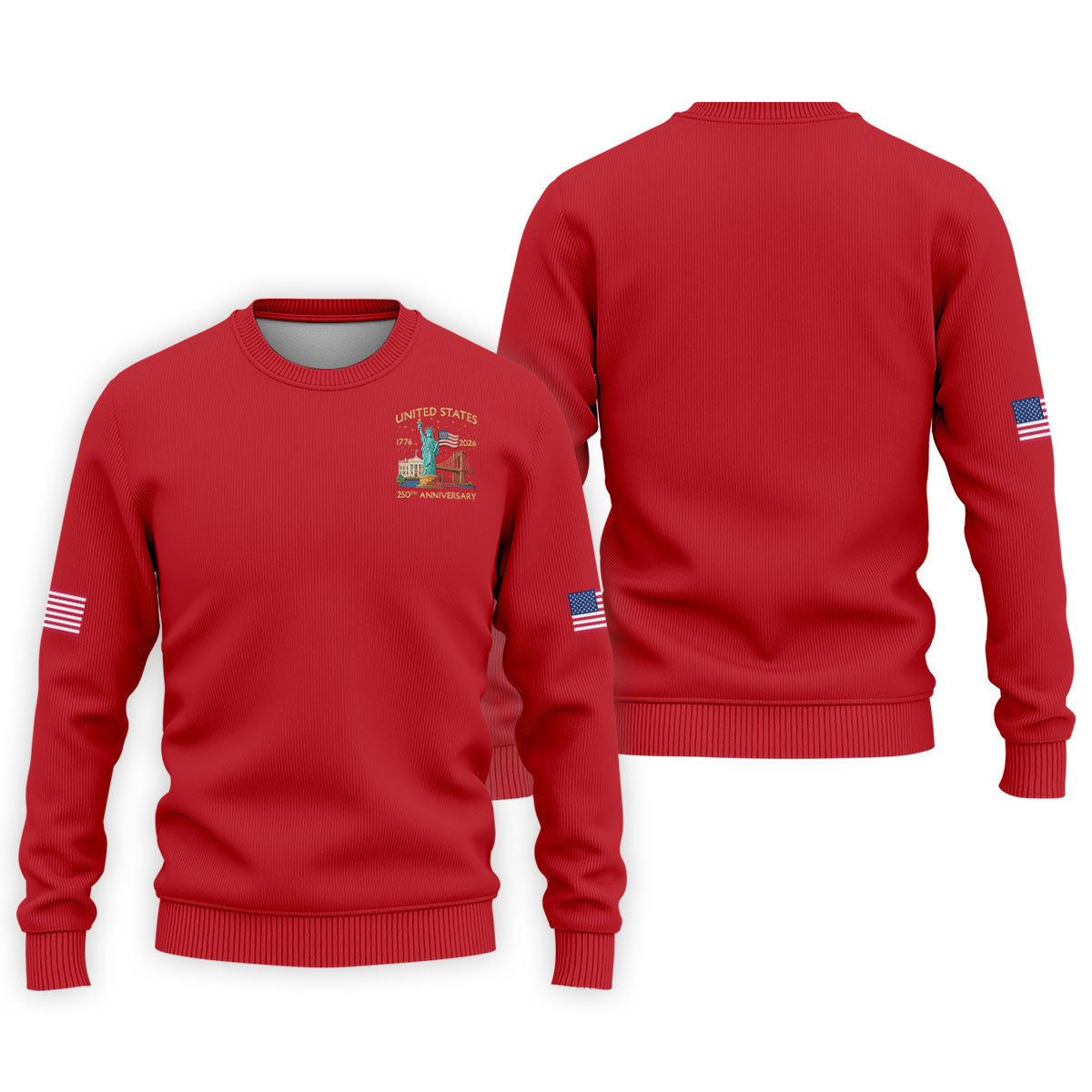 American Symbols Red Patriotic Golf Shirt, US 250 Years 4th Of July Golf Shirts For Men