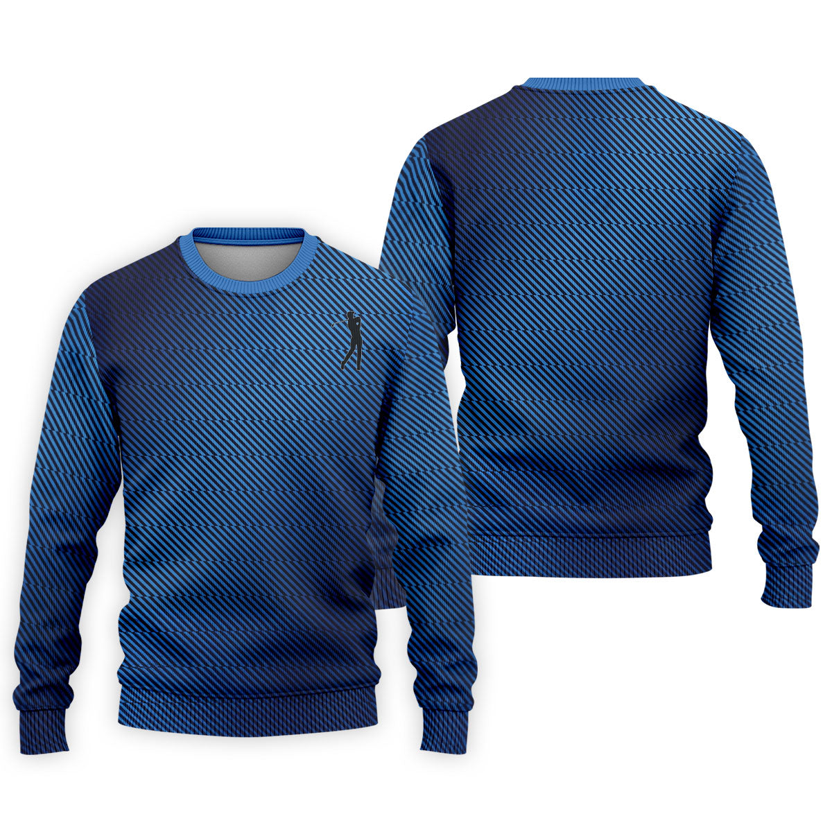 Retro Abstract Gradient Stripe Blue Lines Golf Shirt, Patriotic 4th Of July Golf Shirts For Men