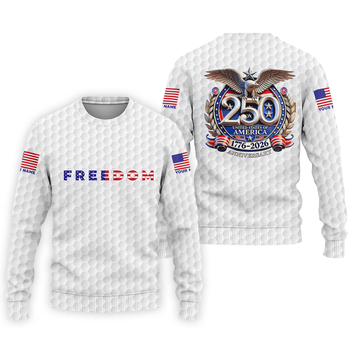 Freedom American Bald Eagle 250th Anniversary White Golf Shirt, Patriotic 4th Of July Golf Shirts For Men