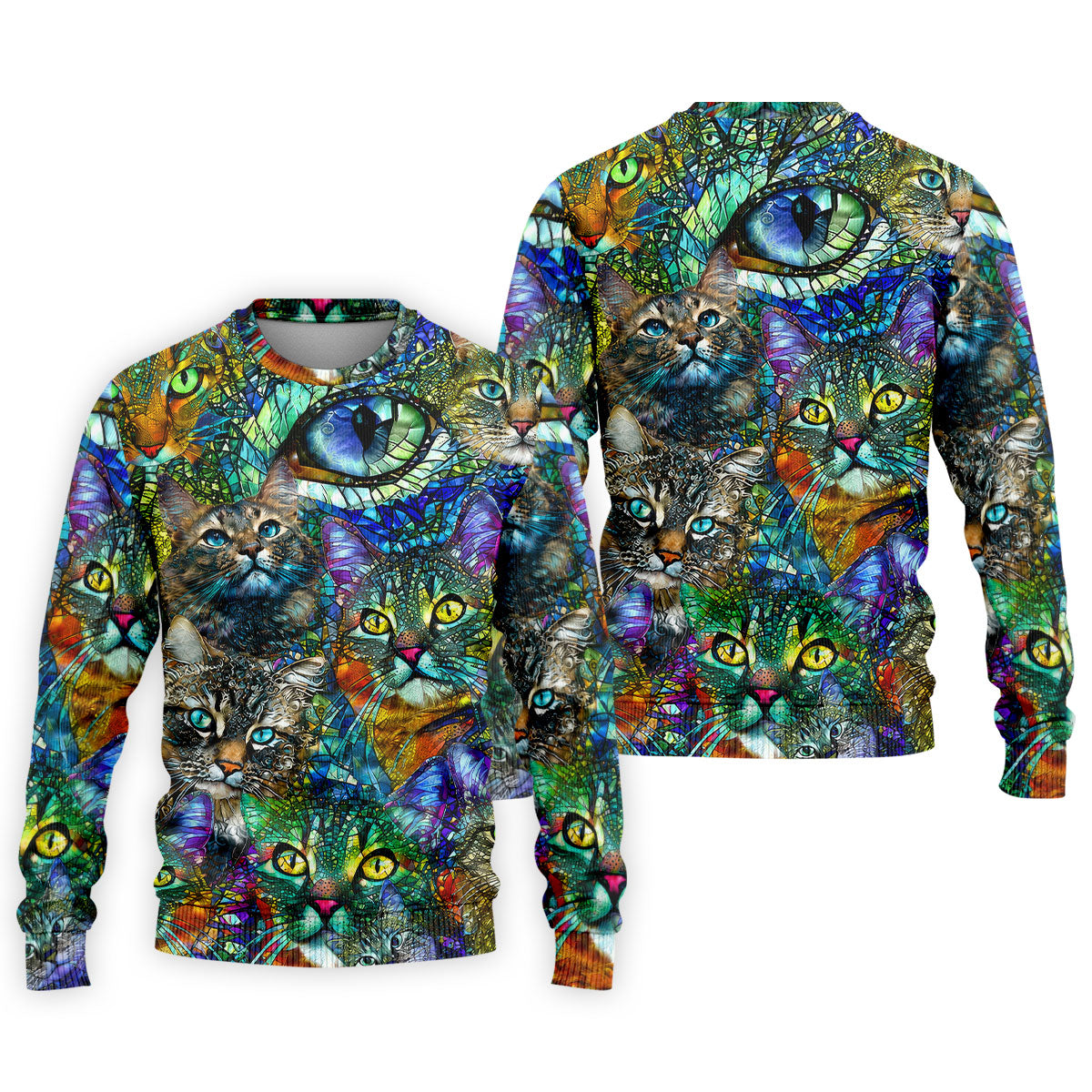 Colorful Stained Glass Cat Art Golf Polo Shirt, Men's Golf Shirt, Golf Polo Shirts For Men